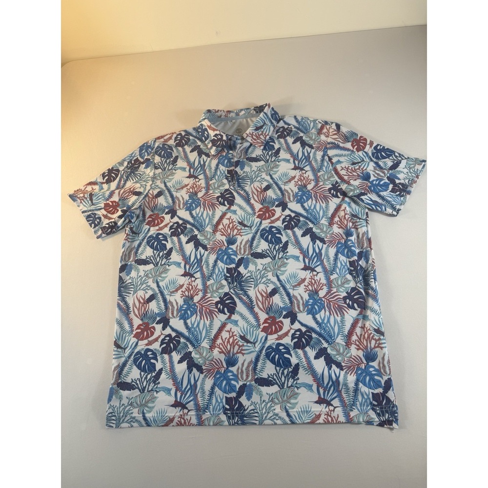 Scales Gear Polo Marlin Crush AOP Performance Golf Fish Men's Large UPF 50+
